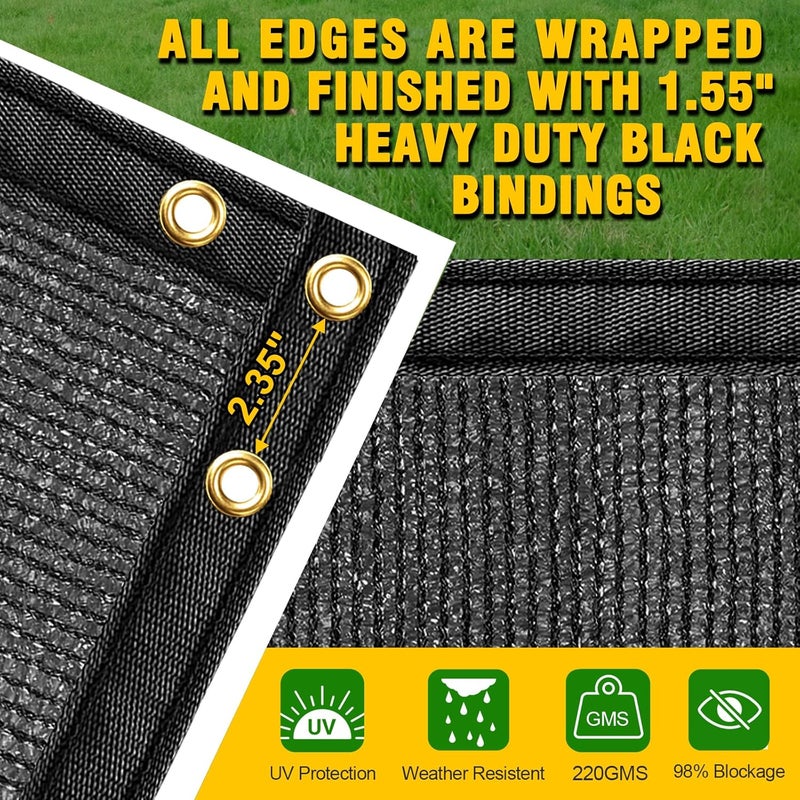 DenForste Privacy Fence Screen,with Gloves, 8X50FT Heavy Duty 220GSM 98% Blockage Privacy Screen Fence for Outdoor Wall Garden Yard Backyard (Black) - Image 2